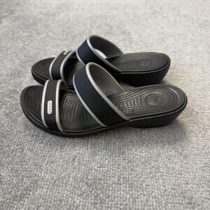 Crocs Wedge Slide Sandals Womens Size 6 Black Gray Strappy Comfort Shoes Casual